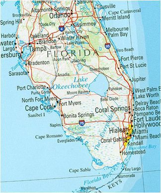 A map of florida with the state names on it.